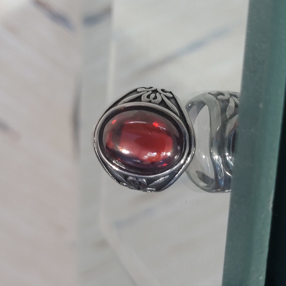 Ring | Red Stone | Size 8 | Stainless Steel | Silver-Colored